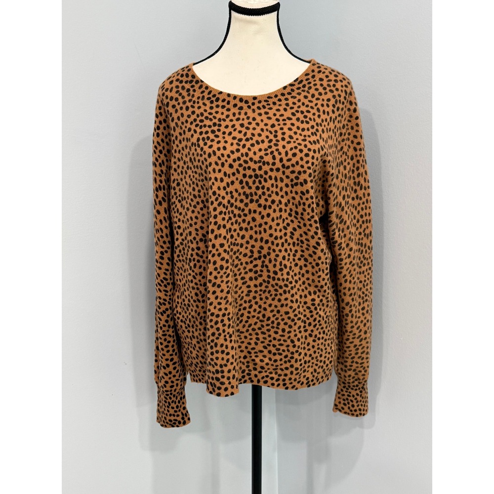J.Crew Womens XL 100% Cashmere Crewneck Sweater in Leopard Dot EUC